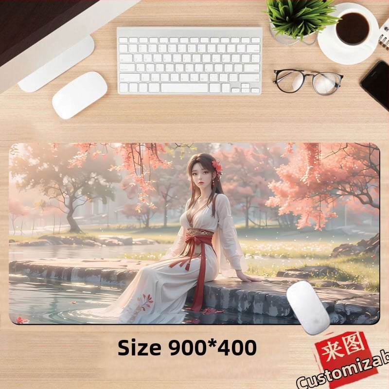Подложка за бюро, гумена, едностранна, дизайн с аниме момиче, национален стил