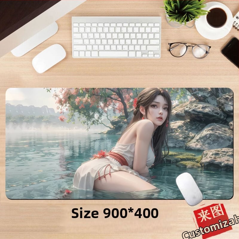 Подложка за бюро, гумена, едностранна, дизайн с аниме момиче, национален стил