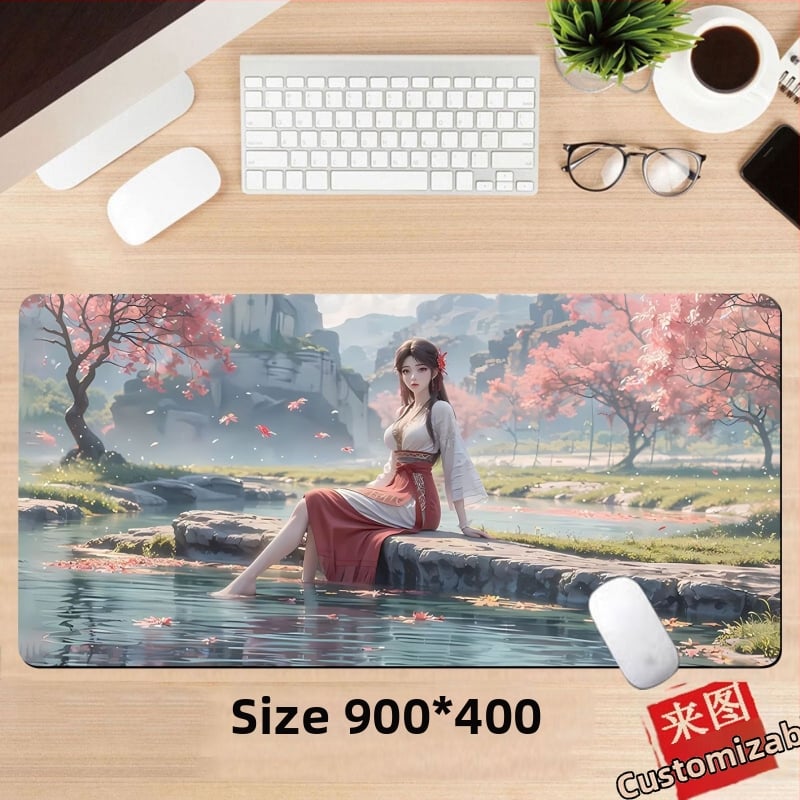 Подложка за бюро, гумена, едностранна, дизайн с аниме момиче, национален стил