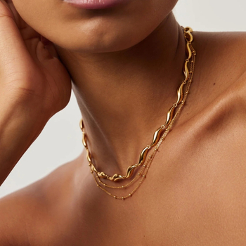 Ogrlica – bakar, pozlata 18k, elektroplatiranje, lanac zmijske kosti, francuski retro stil, težina 13 g