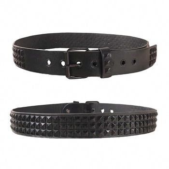 Remen od PU kože s kopčom od legure, širina 2–4 cm, detalji s perlicama i rupama, punk ulični stil