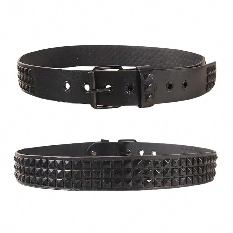 Remen od PU kože s kopčom od legure, širina 2–4 cm, detalji s perlicama i rupama, punk ulični stil