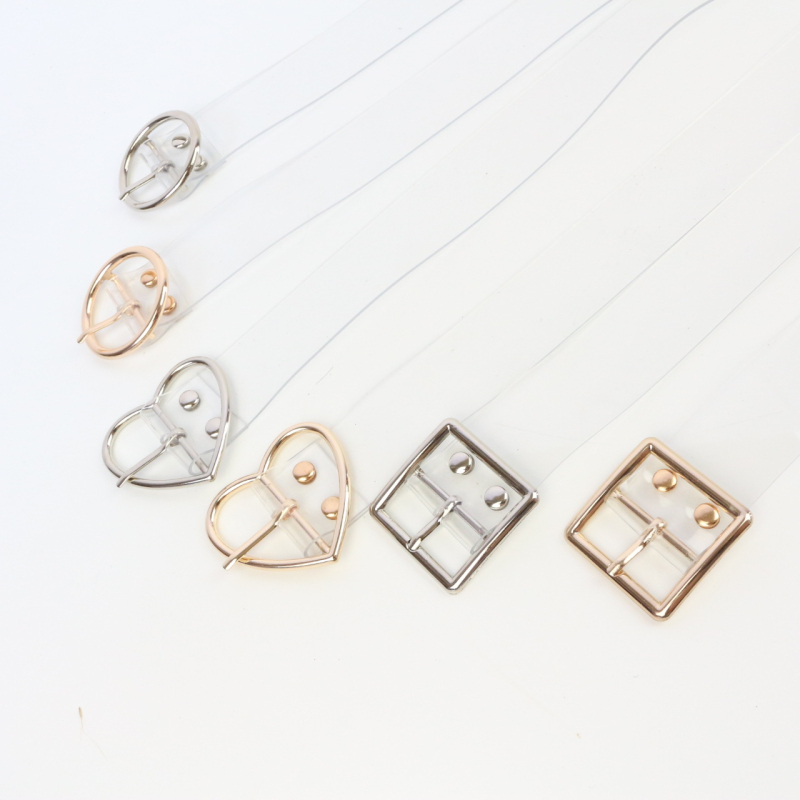 Ženski pojas – prozirni plastični pojas s geometrijskim uzorkom, kopča od legure, kopčanje iglom