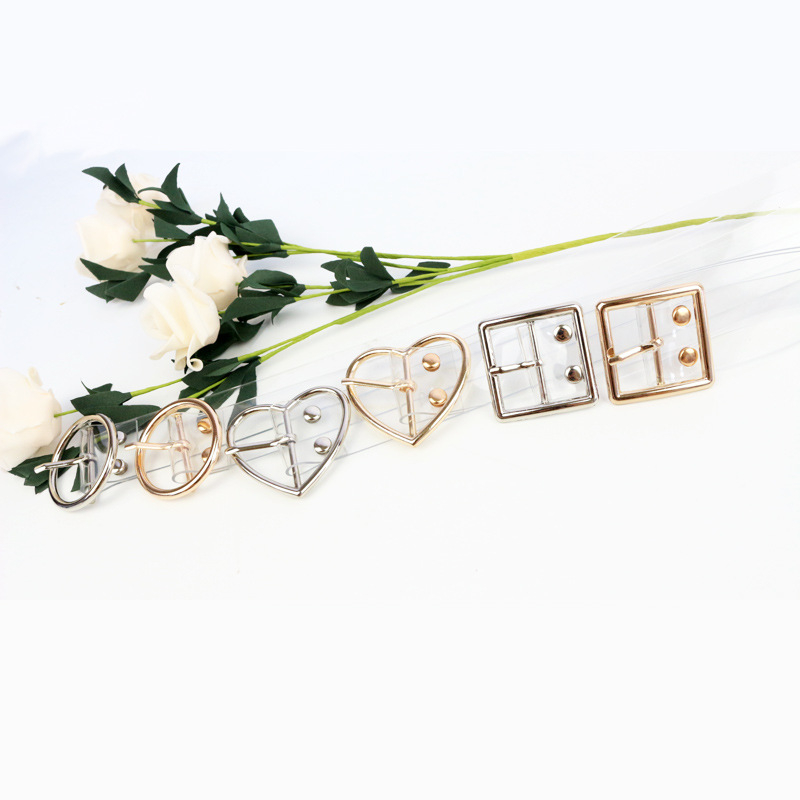 Ženski pojas – prozirni plastični pojas s geometrijskim uzorkom, kopča od legure, kopčanje iglom