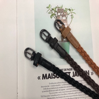 Ženski pleteni kaiš s kopčom na pin, umjetna koža, kopča od legure, uska širina ispod 2 cm, minimalistički elegantan kaiš za haljinu