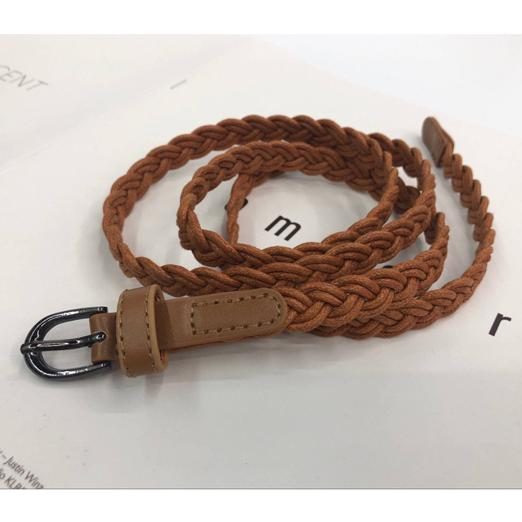 Ženski pleteni kaiš s kopčom na pin, umjetna koža, kopča od legure, uska širina ispod 2 cm, minimalistički elegantan kaiš za haljinu