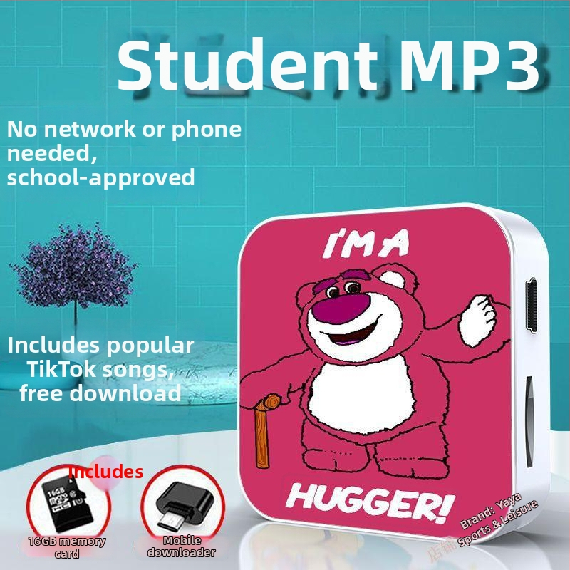 Bluetooth MP3-mängija õpilastele — 128MB salvestusruum; auto toide; kaasas kõrvaklapid, OTG ja mälukaart