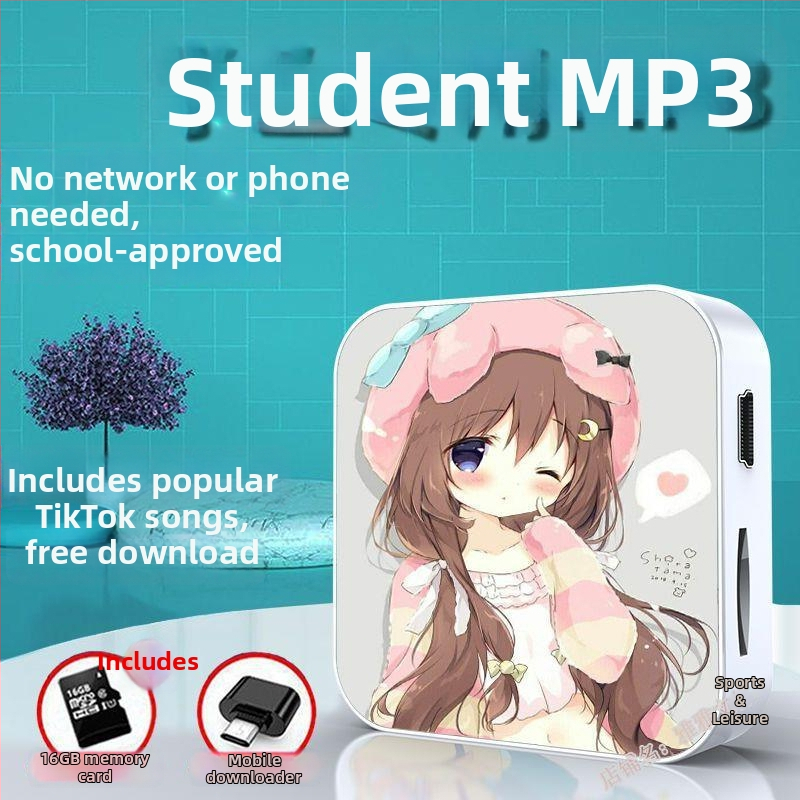 Bluetooth MP3-mängija õpilastele — 128MB salvestusruum; auto toide; kaasas kõrvaklapid, OTG ja mälukaart