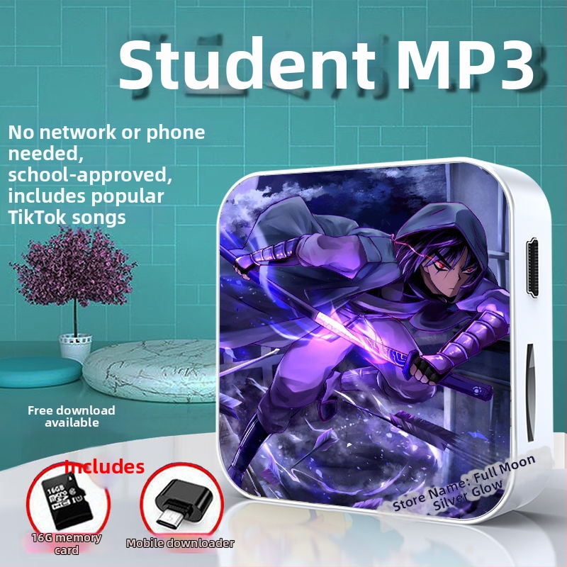 Bluetooth MP3-mängija õpilastele — 128MB salvestusruum; auto toide; kaasas kõrvaklapid, OTG ja mälukaart