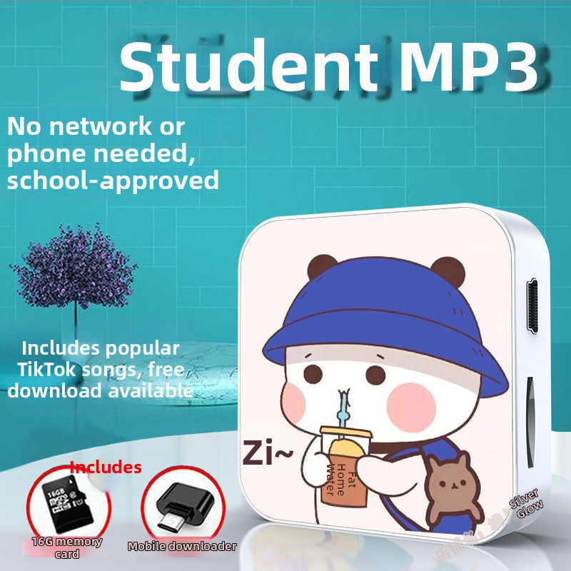 Bluetooth MP3-mängija õpilastele — 128MB salvestusruum; auto toide; kaasas kõrvaklapid, OTG ja mälukaart