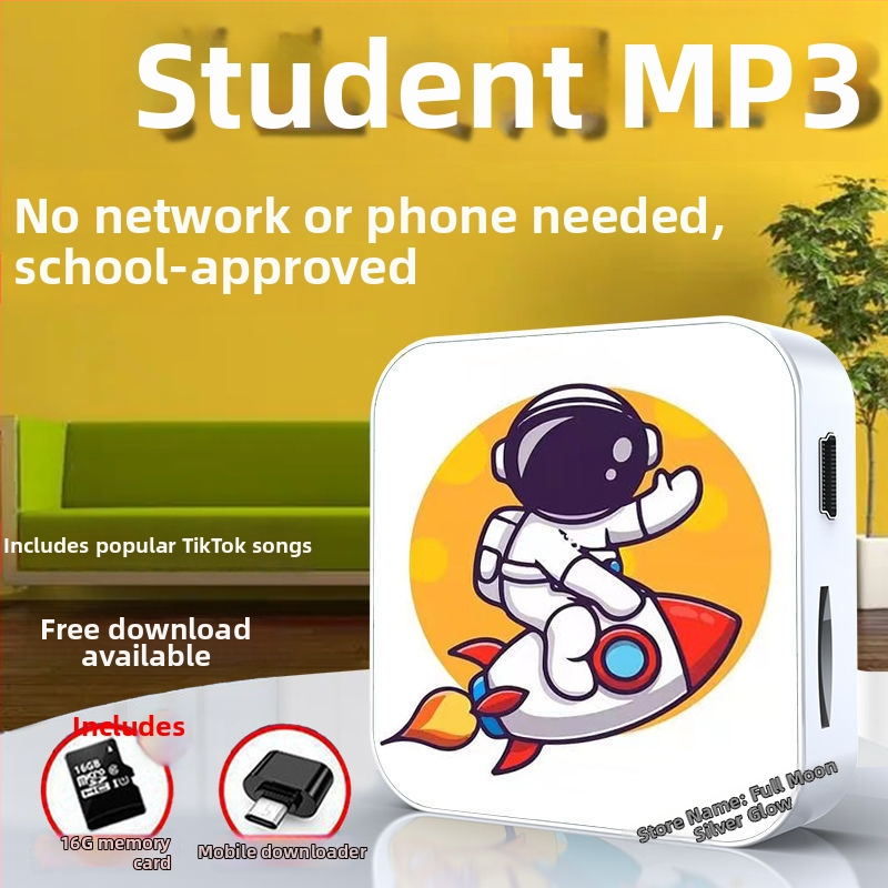 Bluetooth MP3-mängija õpilastele — 128MB salvestusruum; auto toide; kaasas kõrvaklapid, OTG ja mälukaart