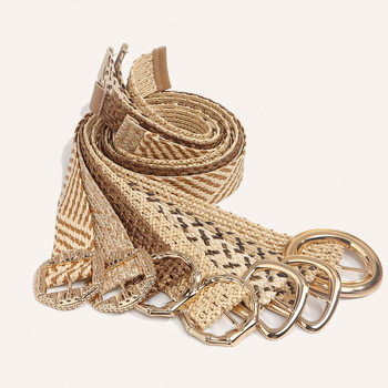 Moterų suknelės diržas Korėjietiško stiliaus, pintas PP juostelė su šiaudų tekstūra, apvali metalinė sagtis, užsegimas su smeigtuku, prekės ženklas Qiwei