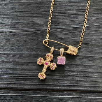 Unisex ogrlica od srebra S925 sa plamenim križem, privjesak od cukrovom kockom sa osmijehom, regularni lanac, geometrijski dizajn, tamni stil