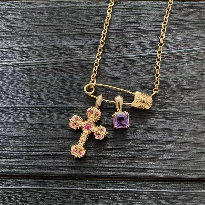 Unisex ogrlica od srebra S925 sa plamenim križem, privjesak od cukrovom kockom sa osmijehom, regularni lanac, geometrijski dizajn, tamni stil