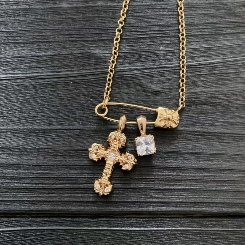 Unisex ogrlica od srebra S925 sa plamenim križem, privjesak od cukrovom kockom sa osmijehom, regularni lanac, geometrijski dizajn, tamni stil