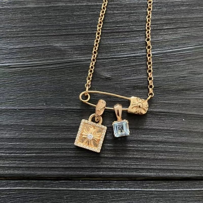 Unisex ogrlica od srebra S925 sa plamenim križem, privjesak od cukrovom kockom sa osmijehom, regularni lanac, geometrijski dizajn, tamni stil