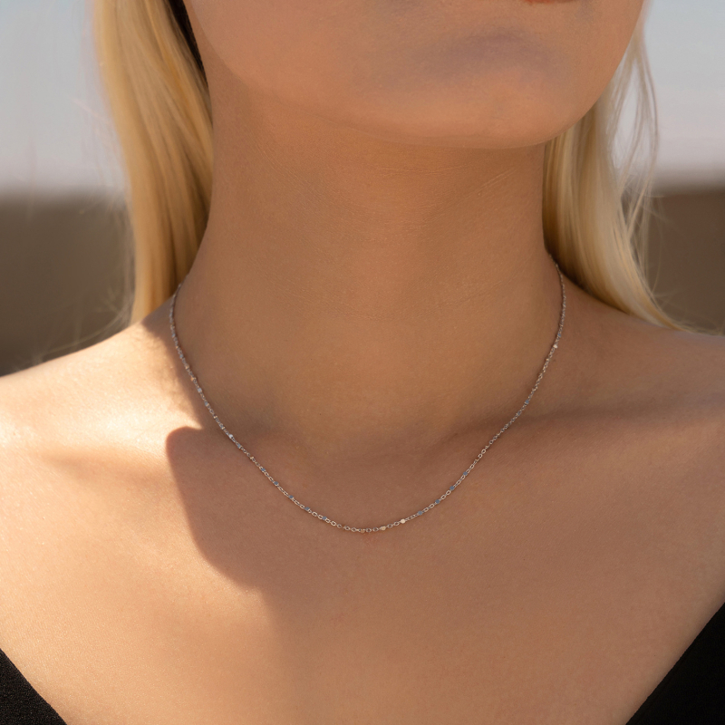 Ogrlica od 925 srebra, bez privjeska, lanac zmijskog tipa, geometrijski oblik, INS stil