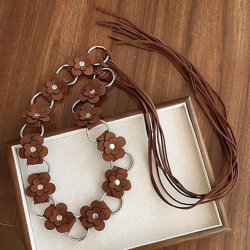 Bohemiškas megztos juosmens grandinės moterims, retro etninio stiliaus diržas su sijono dekoru (Medžiaga: PU oda; sagtis: lydinys; Užsegimas: mazgas; Plotis: plonas (<2 cm); Karoliukų siuvimas)