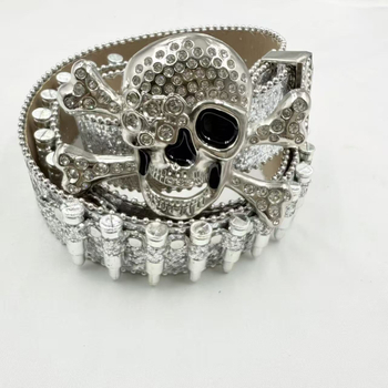 Punk galvos dekoratyvinė juosta su kristalais – PU medžiaga, lydinio sagtis, plokščios užsegimas, plotis > 4 cm, deimantinė apdaila