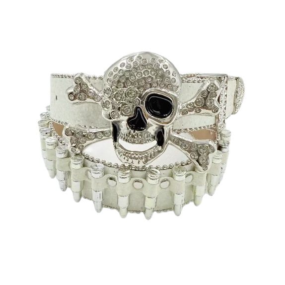 Punk galvos dekoratyvinė juosta su kristalais – PU medžiaga, lydinio sagtis, plokščios užsegimas, plotis > 4 cm, deimantinė apdaila