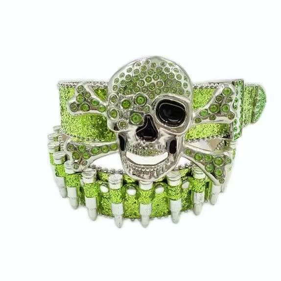 Punk galvos dekoratyvinė juosta su kristalais – PU medžiaga, lydinio sagtis, plokščios užsegimas, plotis > 4 cm, deimantinė apdaila