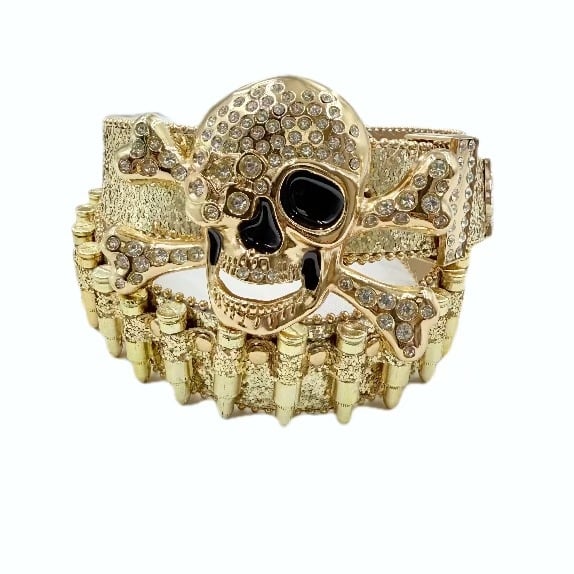 Punk galvos dekoratyvinė juosta su kristalais – PU medžiaga, lydinio sagtis, plokščios užsegimas, plotis > 4 cm, deimantinė apdaila