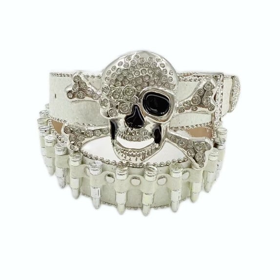 Punk galvos dekoratyvinė juosta su kristalais – PU medžiaga, lydinio sagtis, plokščios užsegimas, plotis > 4 cm, deimantinė apdaila