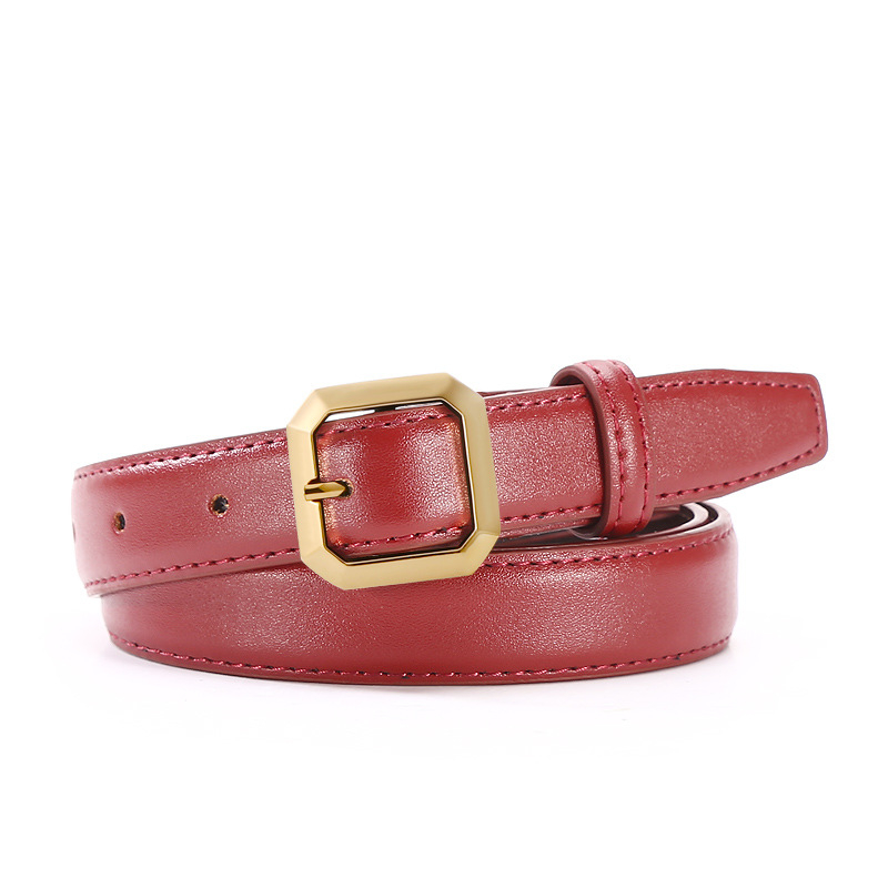 Moterų plona odinė juosta suknelėms ir džinsams, dviejų sluoksnių jautienos oda, lydinio sagtis, smeigės užsegimas, plotis 2–4 cm