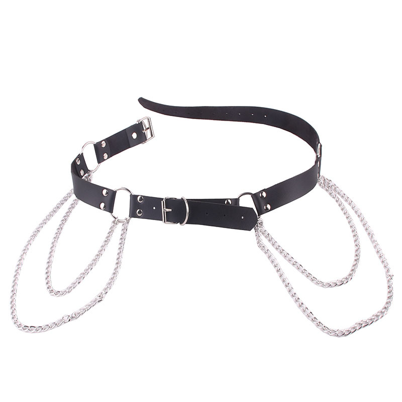 Unisex vöö kunstnahast, ristkülikukujulise sulamiskinnituse ja kettide detailiga