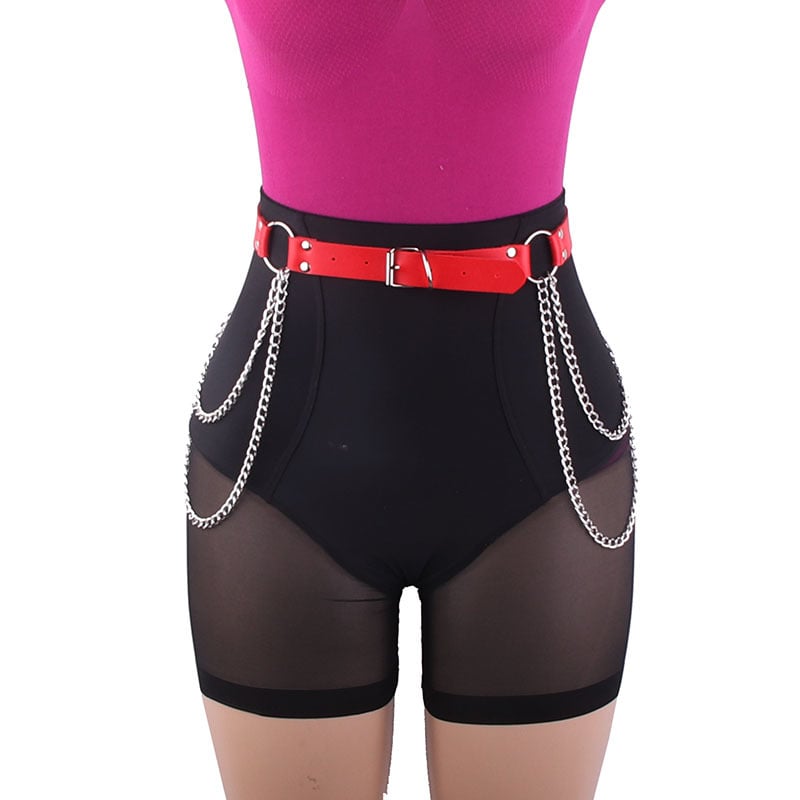 Unisex vöö kunstnahast, ristkülikukujulise sulamiskinnituse ja kettide detailiga