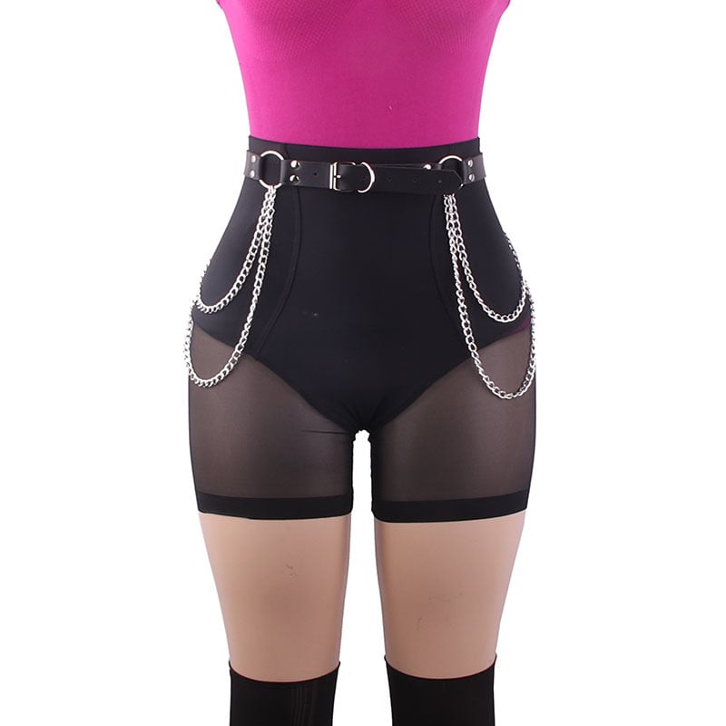 Unisex vöö kunstnahast, ristkülikukujulise sulamiskinnituse ja kettide detailiga