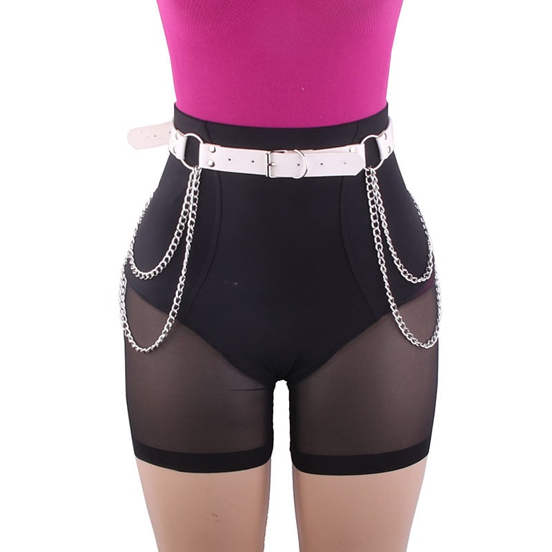 Unisex vöö kunstnahast, ristkülikukujulise sulamiskinnituse ja kettide detailiga