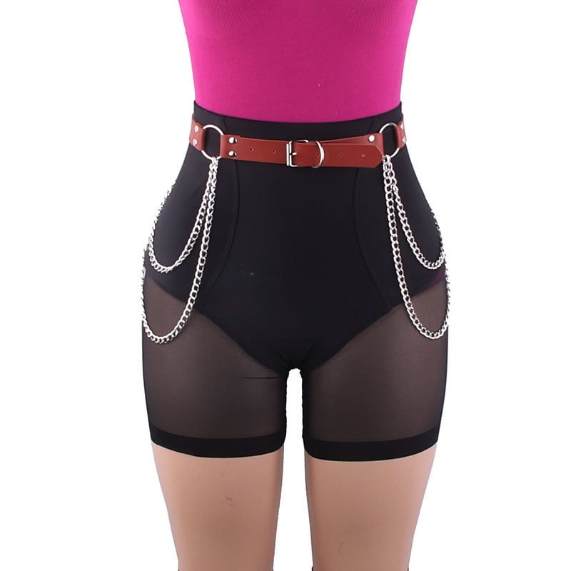 Unisex vöö kunstnahast, ristkülikukujulise sulamiskinnituse ja kettide detailiga