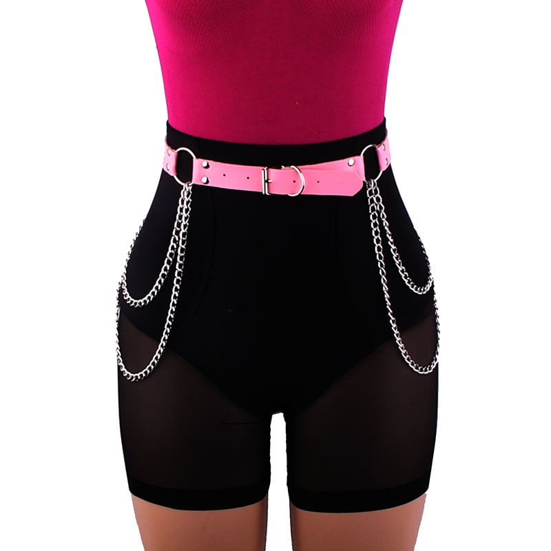 Unisex vöö kunstnahast, ristkülikukujulise sulamiskinnituse ja kettide detailiga