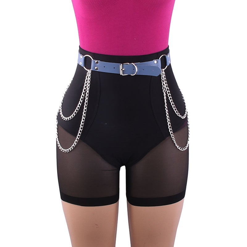 Unisex vöö kunstnahast, ristkülikukujulise sulamiskinnituse ja kettide detailiga