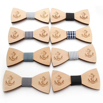 Drvena leptir mašna s motivom sidra, lasersko izrezana, geometrijski uzorak, unisex, ploski stil