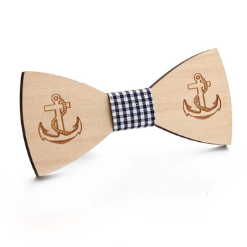 Drvena leptir mašna s motivom sidra, lasersko izrezana, geometrijski uzorak, unisex, ploski stil