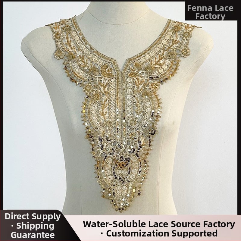 Sequins daugių spalvų kaklo žiedas su vandens tirpstančia nėrinių – Medžiaga: poliesteris; Vandens tirpstanti nėrinių; Tinka apatiniams, pižamoms, moterų drabužiams, galvos aksesuarams, namų tekstilei