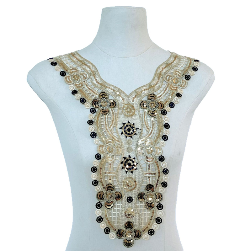 Sequins daugių spalvų kaklo žiedas su vandens tirpstančia nėrinių – Medžiaga: poliesteris; Vandens tirpstanti nėrinių; Tinka apatiniams, pižamoms, moterų drabužiams, galvos aksesuarams, namų tekstilei