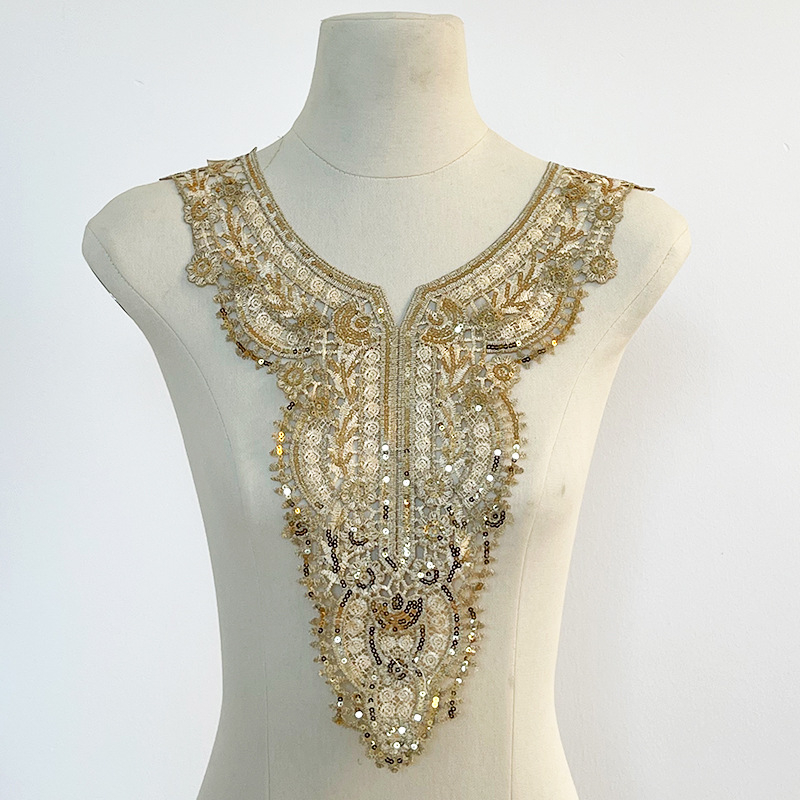 Sequins daugių spalvų kaklo žiedas su vandens tirpstančia nėrinių – Medžiaga: poliesteris; Vandens tirpstanti nėrinių; Tinka apatiniams, pižamoms, moterų drabužiams, galvos aksesuarams, namų tekstilei