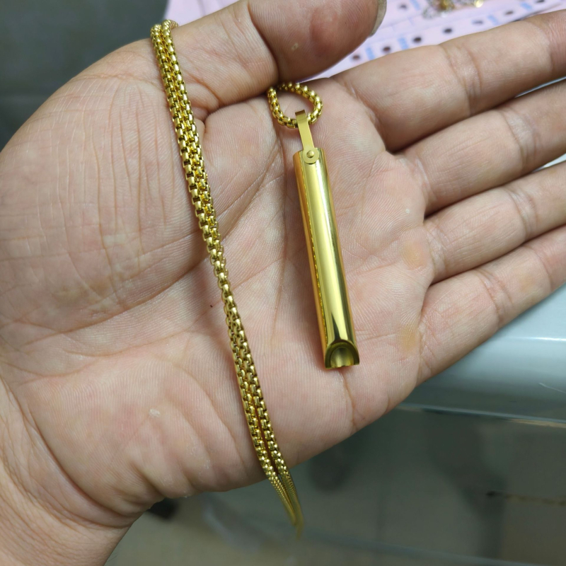 Висулка Qingyun от неръждаема стомана за медитация и отпускане — геометричен дизайн, цилиндър за дишане