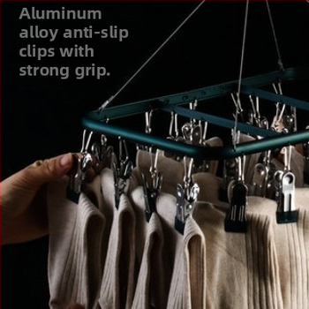 Aliuminio lydinio kojinių džiovinimo stovas su keliais klipais ir drabužių kabliuku, modelis 022