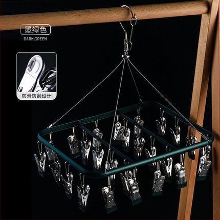 Aliuminio lydinio kojinių džiovinimo stovas su keliais klipais ir drabužių kabliuku, modelis 022