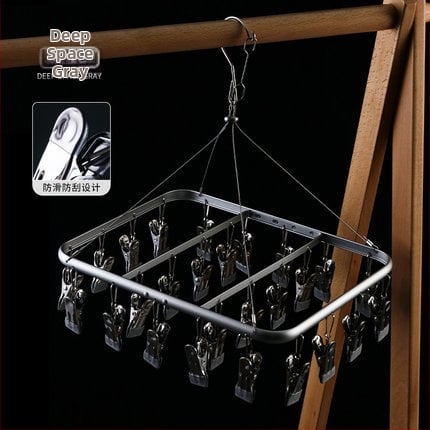 Aliuminio lydinio kojinių džiovinimo stovas su keliais klipais ir drabužių kabliuku, modelis 022