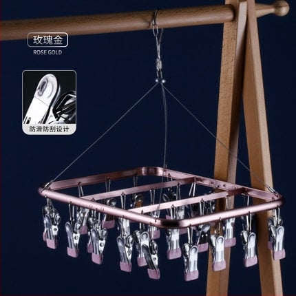 Aliuminio lydinio kojinių džiovinimo stovas su keliais klipais ir drabužių kabliuku, modelis 022