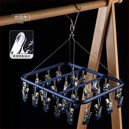 Aliuminio lydinio kojinių džiovinimo stovas su keliais klipais ir drabužių kabliuku, modelis 022