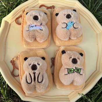 Portofel de monede din pluș Capybara – model Kapibala, stil desen animat, fără căptușeală, depozitare monede