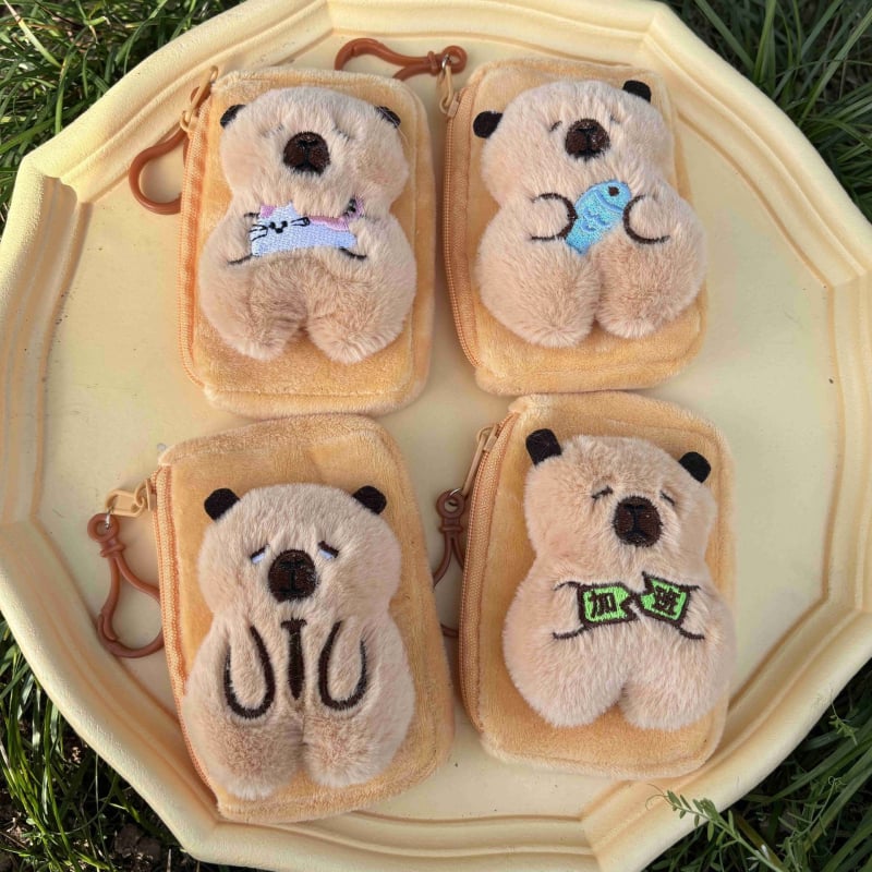 Capybara pliš novčanik za kovanice – Kapibala uzorak, dječji crtani stil, bez podstavke, pohranjivanje kovanica