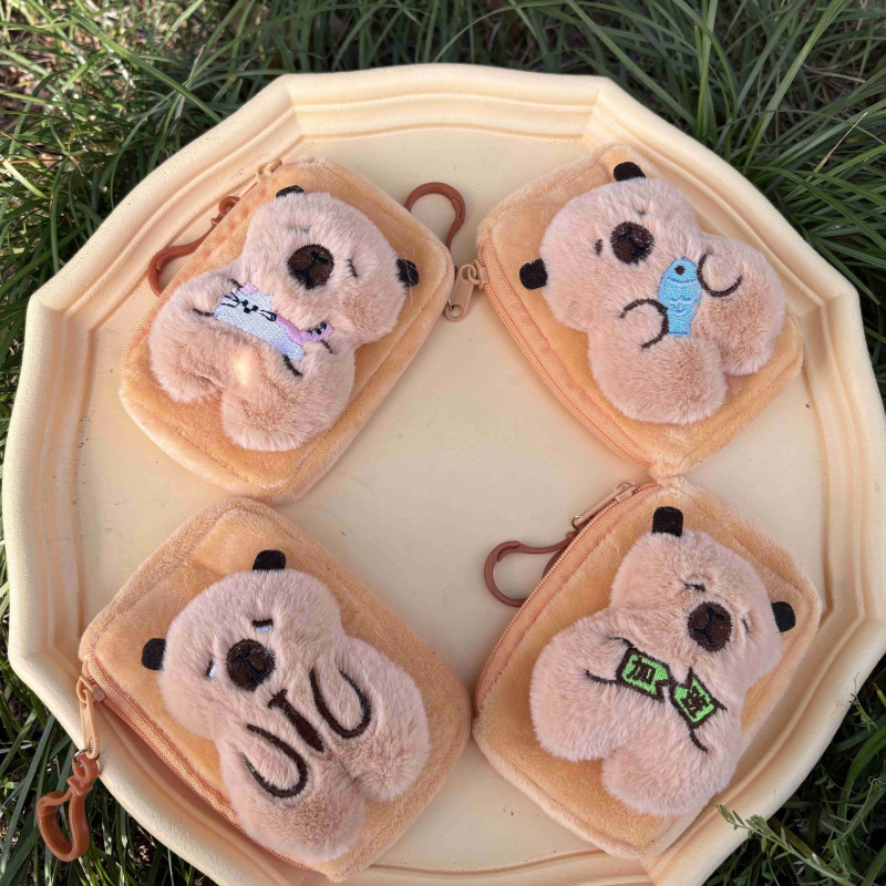 Portofel de monede din pluș Capybara – model Kapibala, stil desen animat, fără căptușeală, depozitare monede