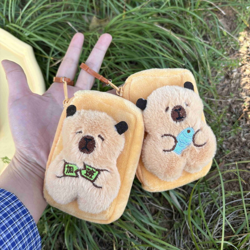 Portofel de monede din pluș Capybara – model Kapibala, stil desen animat, fără căptușeală, depozitare monede